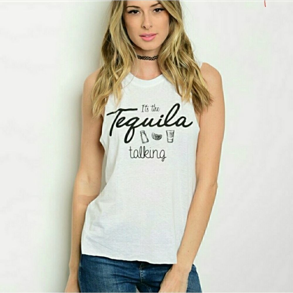 White Tank Top Logo "it's the Tequila talking " - Picture 2 of 13